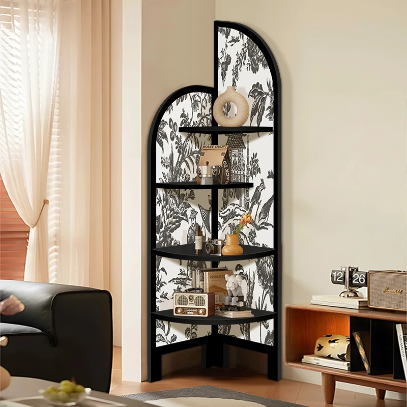 客厅转角柜装饰画复古置物架书架卧室落地摆件墙角夹缝多层收纳柜