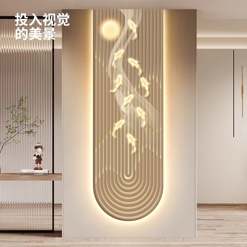入户玄关装饰画九鱼图奶油风挂画走廊过道现代轻奢风高级感壁灯画