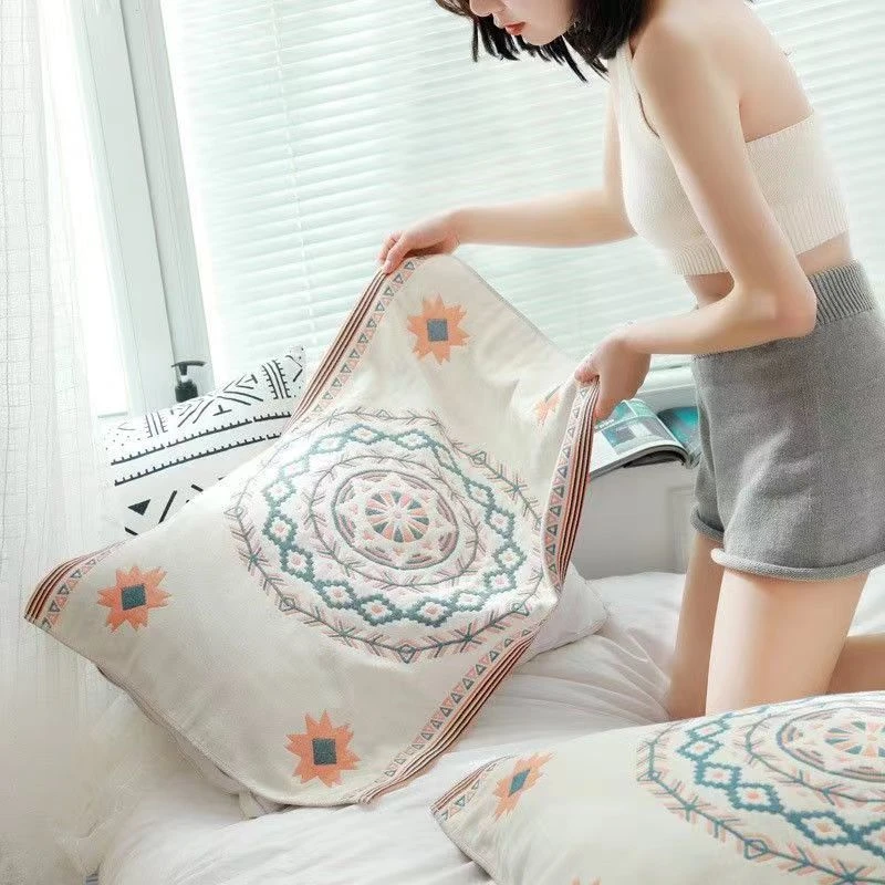 高档情侣家用学生加厚加大欧式枕头巾柔软成人简约三层吸汗