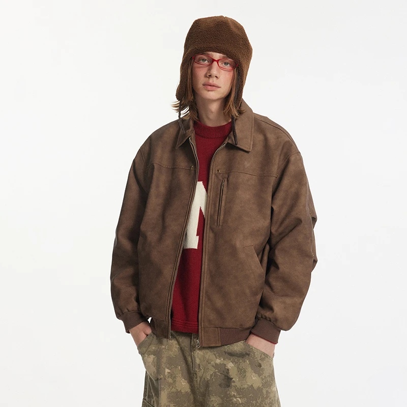 江南先生美式复古90白鸭绒羽绒服铆钉爆款皮衣羽绒服001