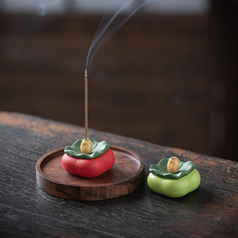 好柿花生小柿子茶宠摆件线香插创意小香炉家用茶室茶道香道香薰炉