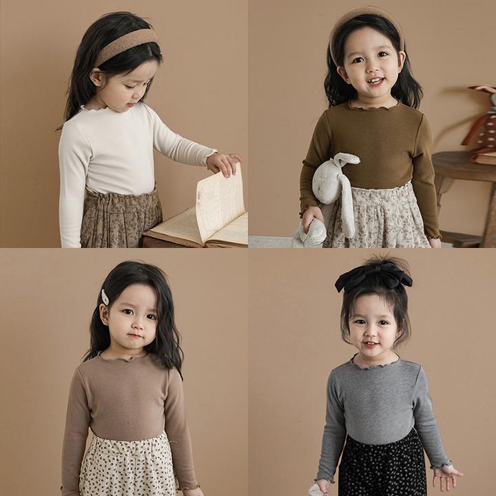 小女童打底衫宝宝内搭上衣春秋装2024新款洋气木耳边弹力长袖t恤