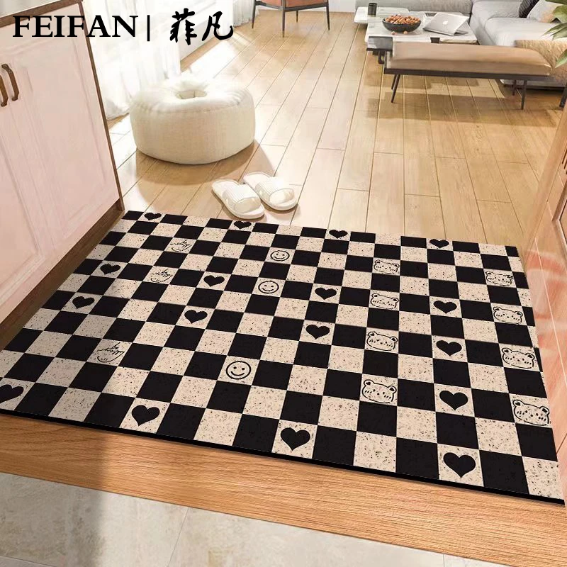 皮革丝圈入户门简约垫黑白格可裁剪进门耐脏吸水可擦防滑玄关门垫