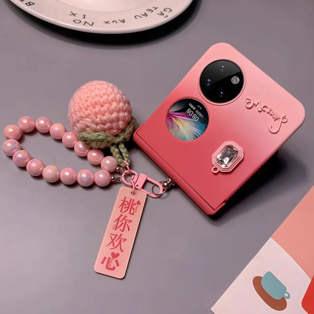 适用华为P50 Pocket 2手机壳折叠屏渐变少女粉创意桃你欢心保护套