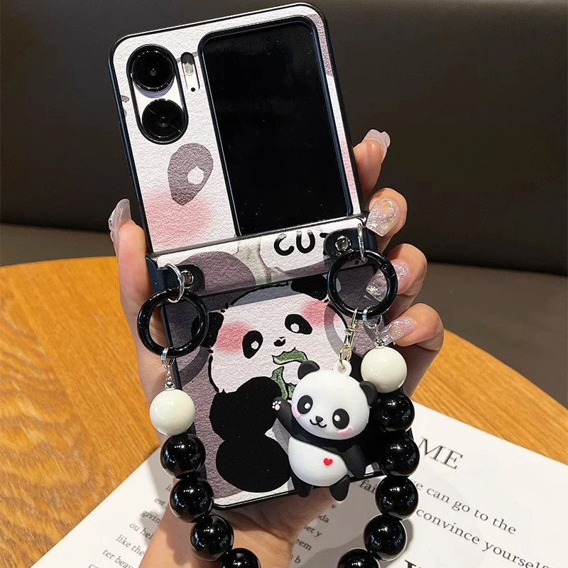 适用于oppofindn2flip手机壳卡通小熊猫手提铰链创意防摔女保护套