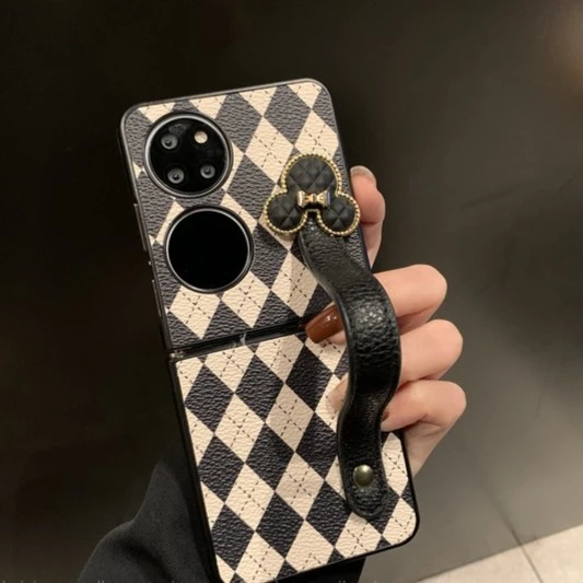 适用奢华菱格米奇腕带适用华为pocketS手机壳卡通P50pocket折叠屏