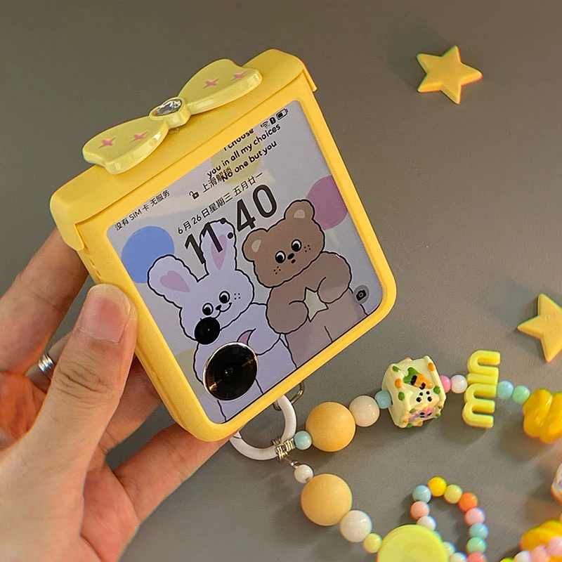 适用荣耀Magicvflip2折叠屏小米mixflip2手机壳柠檬黄蝴蝶结全包