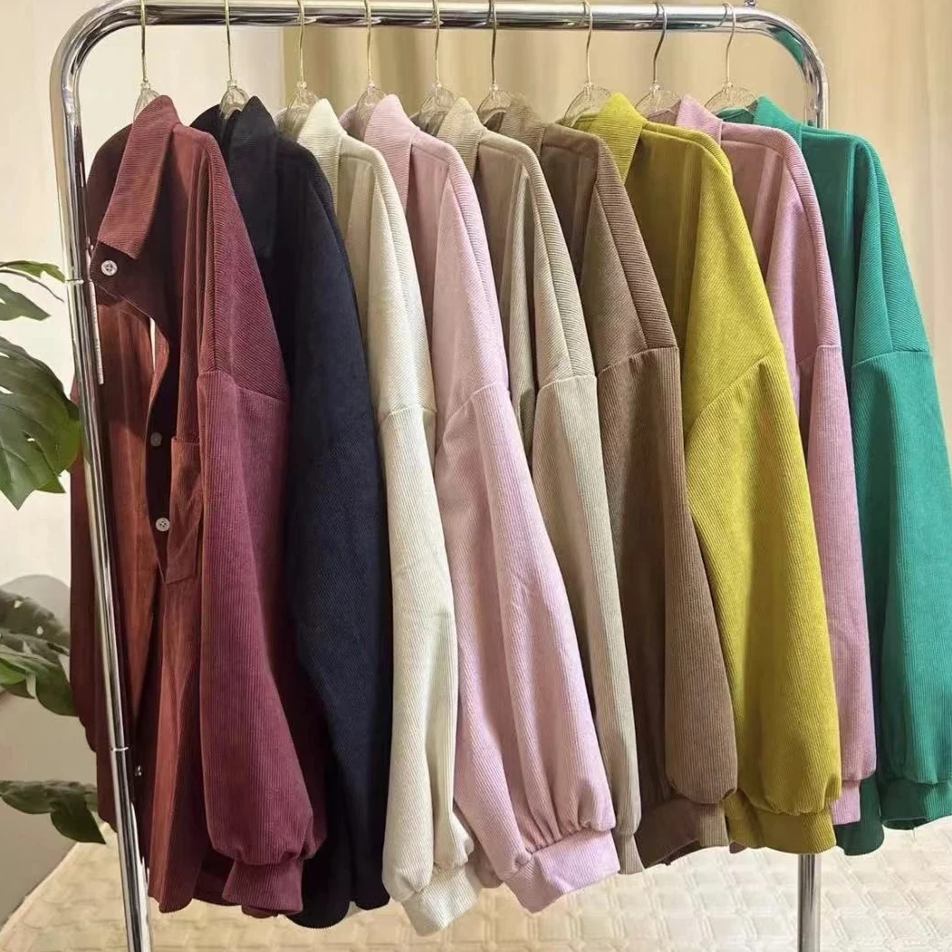 【运补5-8元】现货灯芯绒外套加绒/加厚长外套女秋冬新款宽松衬衫