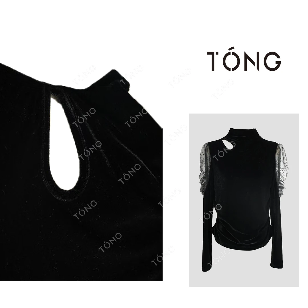 【南枝独绝】桑蚕丝丝绒拼接蕾丝时尚百搭衬衫 GC032