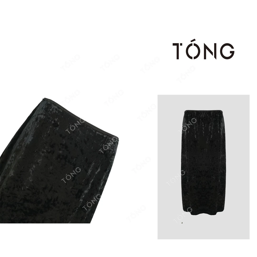 【一盏烟罗】桑蚕丝+醋酸丝绒显瘦高腰半身裙 GQ007