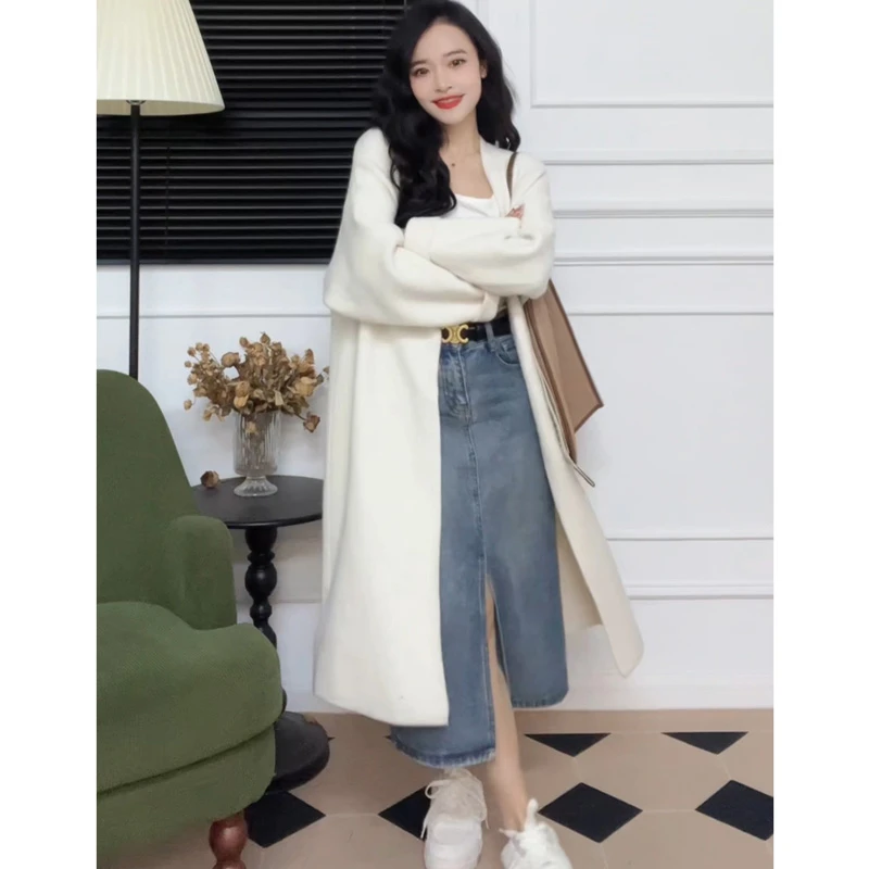 【蓉小花专属】复古过膝长款毛衣外套女宽松懒风长袖针织开衫