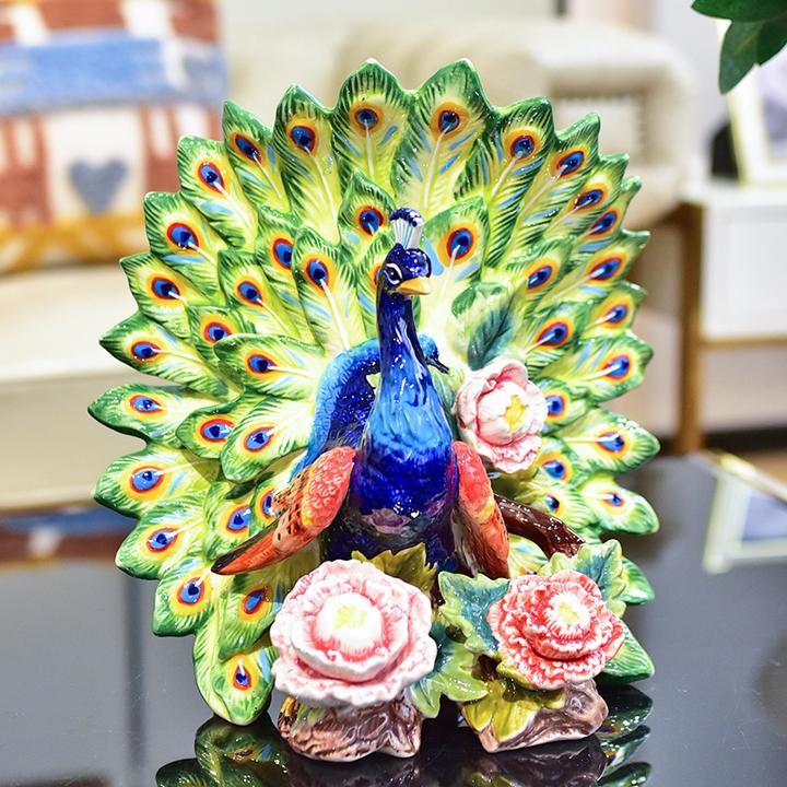 孔雀家居装饰品摆件 电视柜酒柜玄关家居摆设孔雀开屏