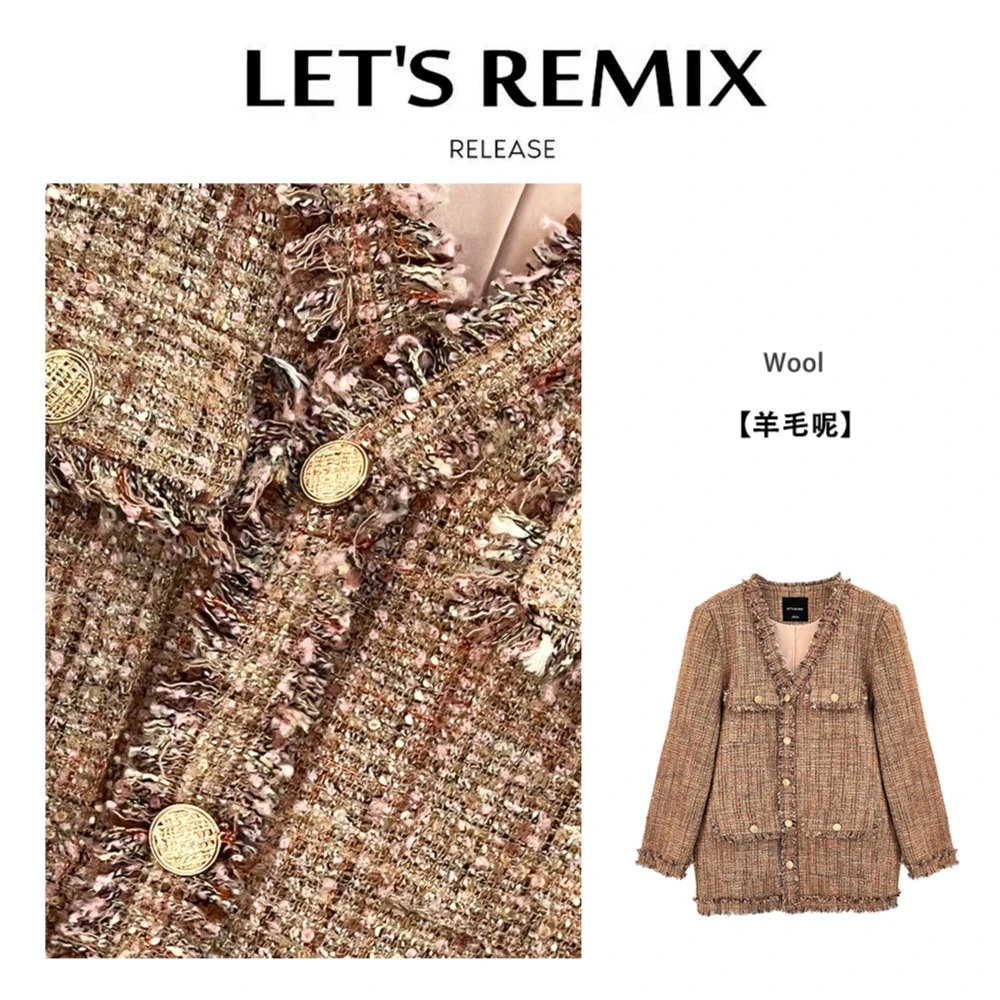 【LET'S REMIX】“悬溺”绵羊毛轻奢小香风粗花呢粉色显白显瘦外套