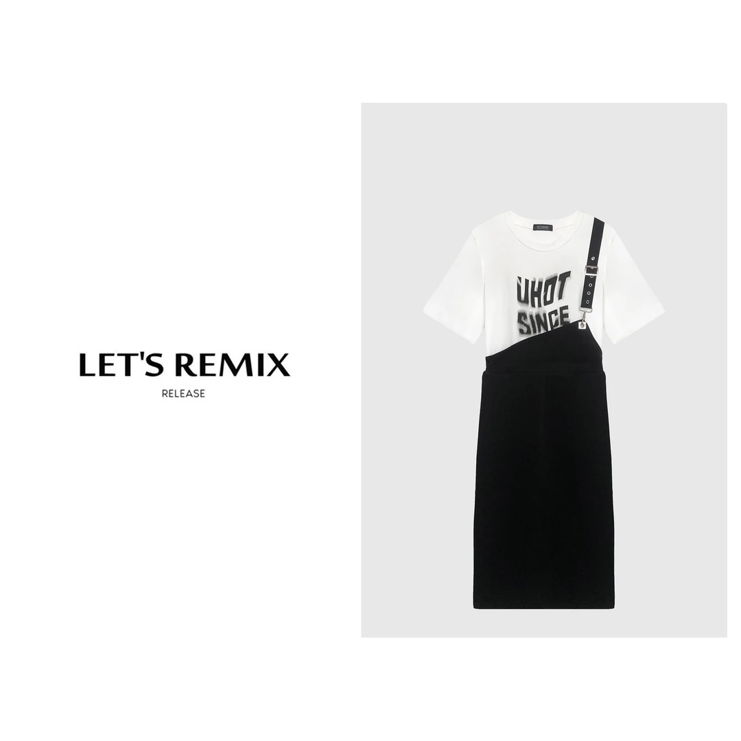【LET'S REMIX】出街OOTD!撞色设计简约字母通勤气质T拼接连衣裙