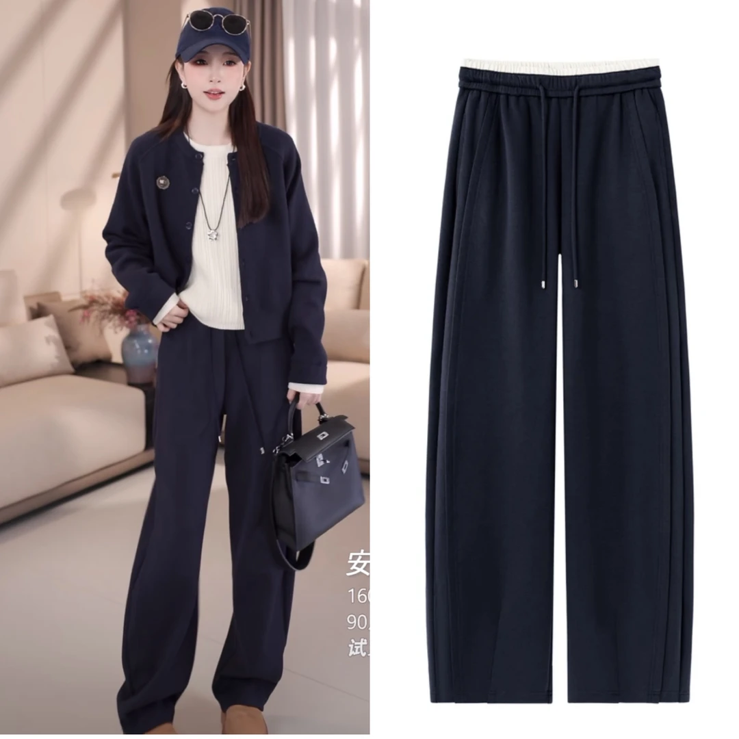 韩系爆款弯刀裤休闲卫衣裤女百搭显瘦遮肉松紧腰设计感运动裤