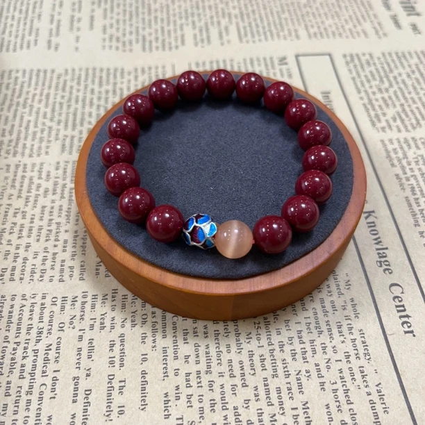 含辰砂工艺品（朱砂）卡10mm莲花猫眼手串