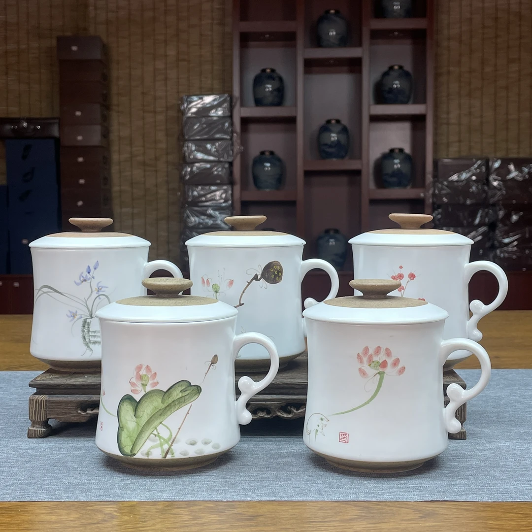 茶杯陶瓷家用带盖景德镇手绘过滤泡茶杯办公室水杯个人杯茶具定制