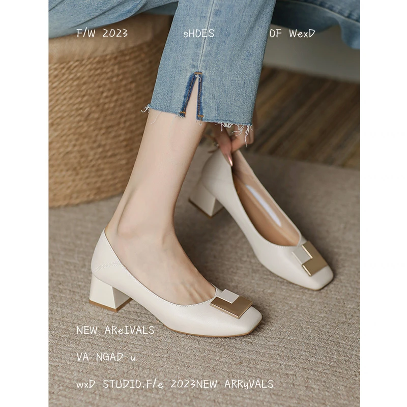 春秋方头气质百搭单鞋时尚玛丽珍职业工作鞋软底舒适奶奶鞋妈妈鞋