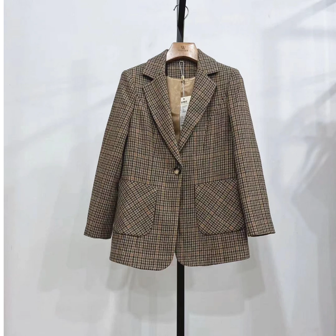 2033-时尚百搭气质简约设计感格子外套