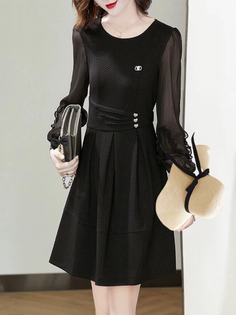 7022-春季时尚气质黑色连衣裙