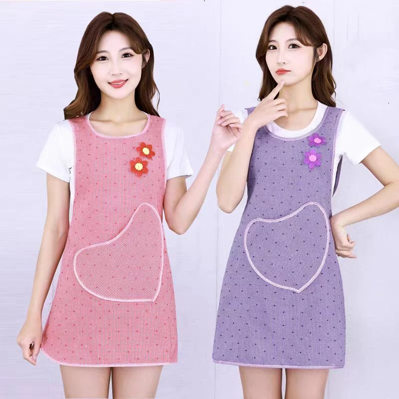 成人时尚透气薄款围裙漂亮短款家用厨房做饭女防污工作服耐脏无袖