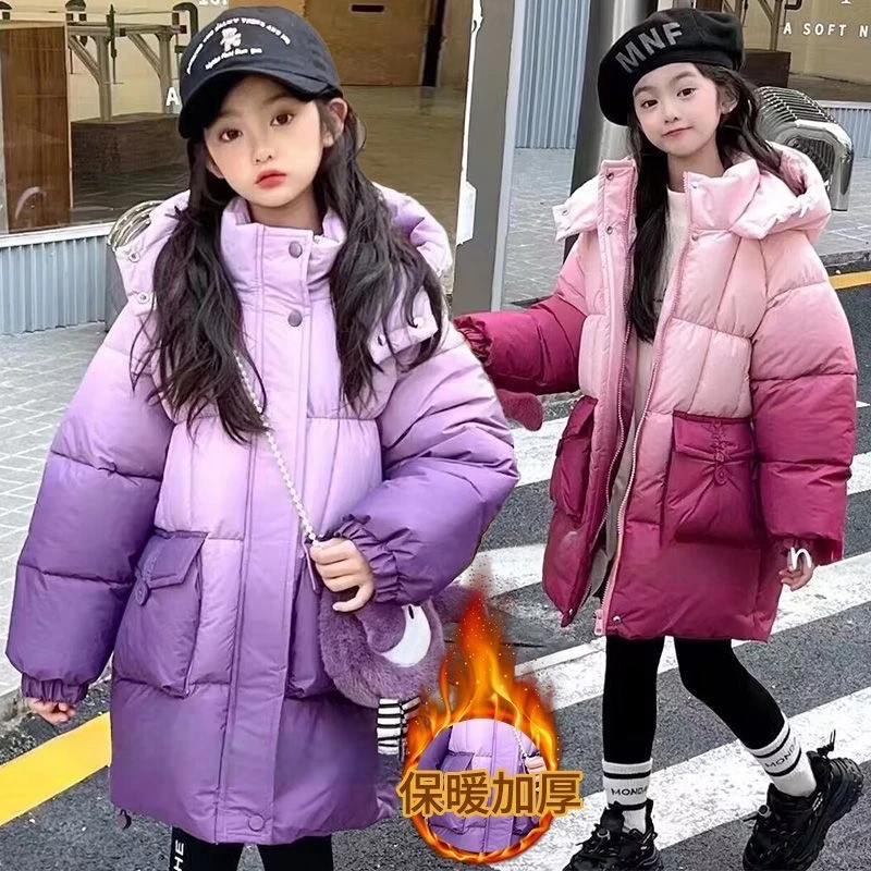 女童棉服冬季2024新款女孩洋气加厚外套中长款韩版中大童棉袄
