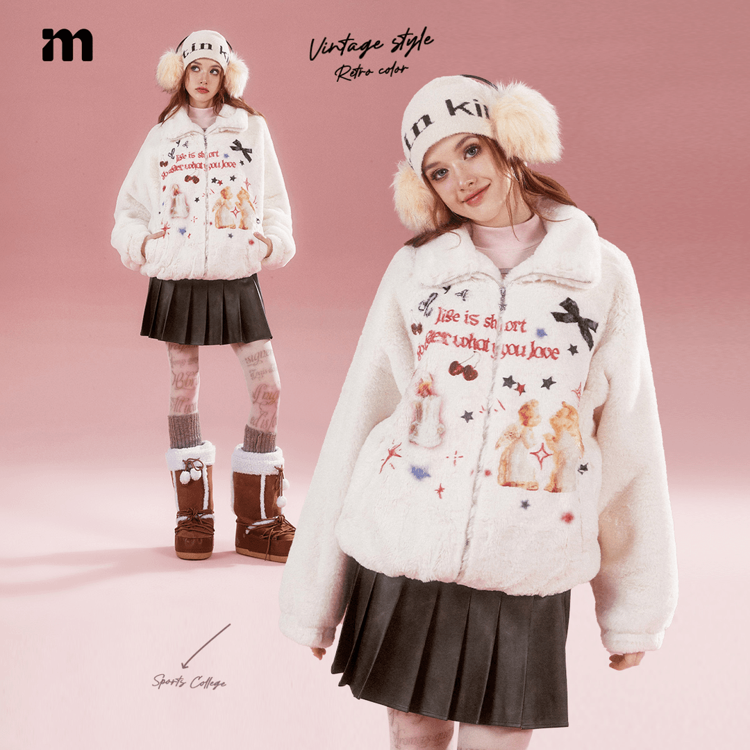 I'm one奶呼呼毛绒绒环保毛外套少女甜美加厚保暖学院冬季DTW014