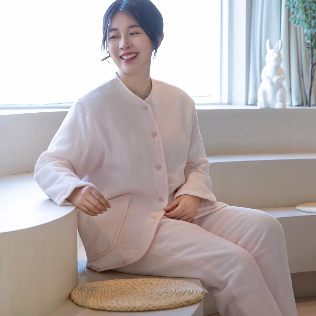 宜色家2024秋冬新款全棉棉花糖软糯加棉加厚棉服睡衣家居服套装