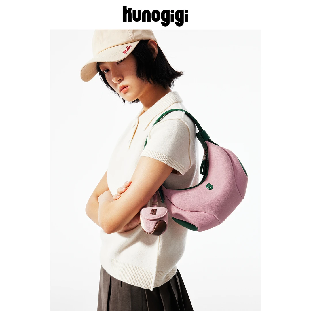 Kunogigi/古良吉吉棒球腋下小众设计师单肩斜挎包包磨砂粉