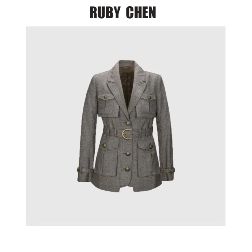 全姐~复古工装风收腰配腰带西装外套女2024秋季新款上衣