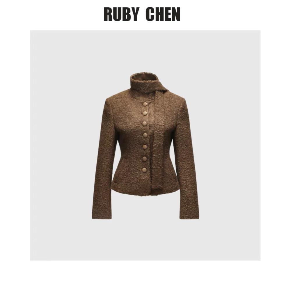 丝光感卷毛肌理毛呢收腰短外套24年新品