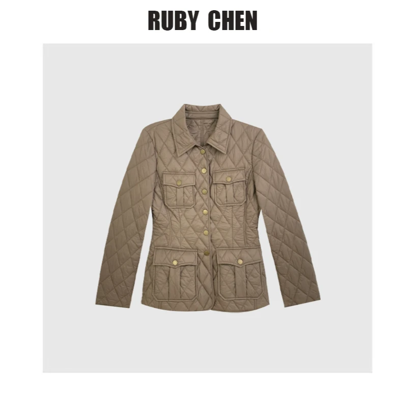 全姐~老钱风气质极简风菱格轻薄棉服短外套女2025春季新品