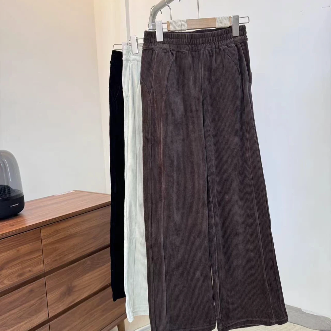 秋冬休闲高腰收腹阔腿垂感宽松灯芯裤