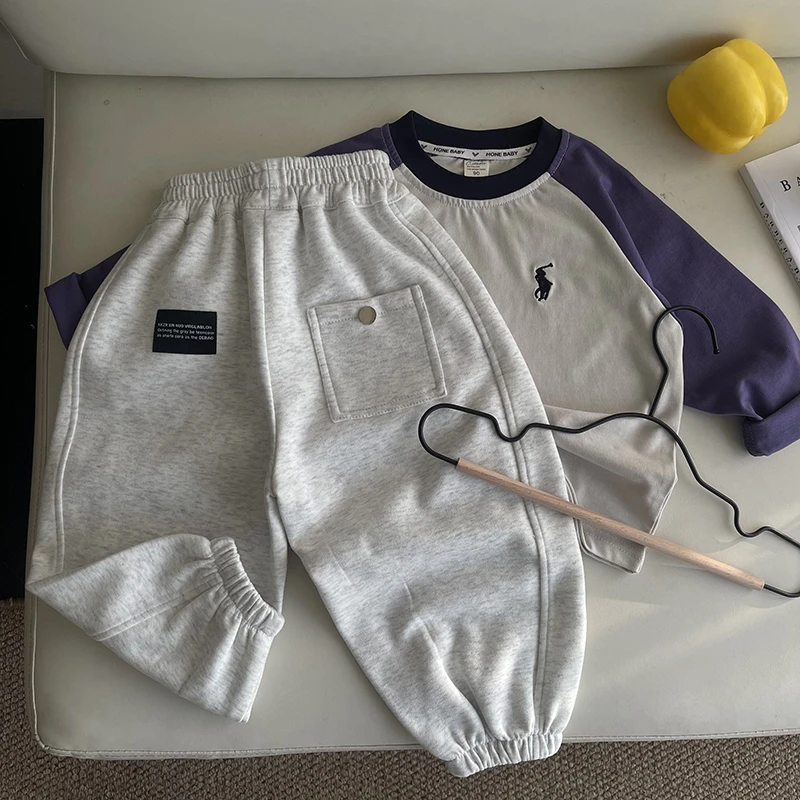 Y.Ystudio-儿童运动针织长裤幼儿园童裤男女童休闲裤纯色休闲卫裤