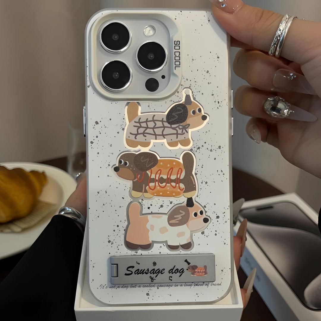 夕与空汉堡三只腊肠狗元气壳适用苹果15手机壳vivo华为70小米oppo