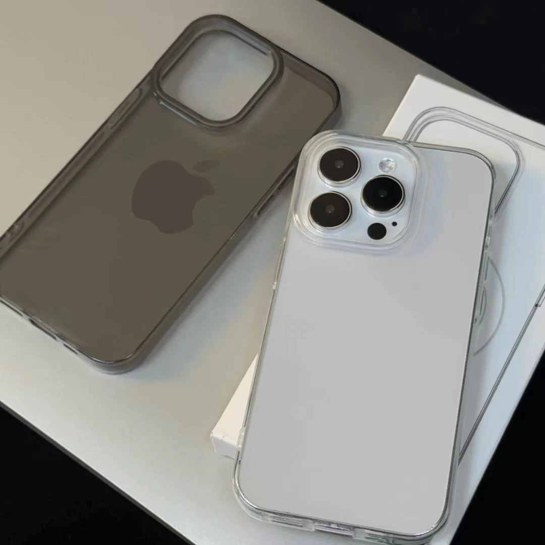 纯色大孔适用苹果15透明手机壳iphone14/13/12promax简约11防摔壳