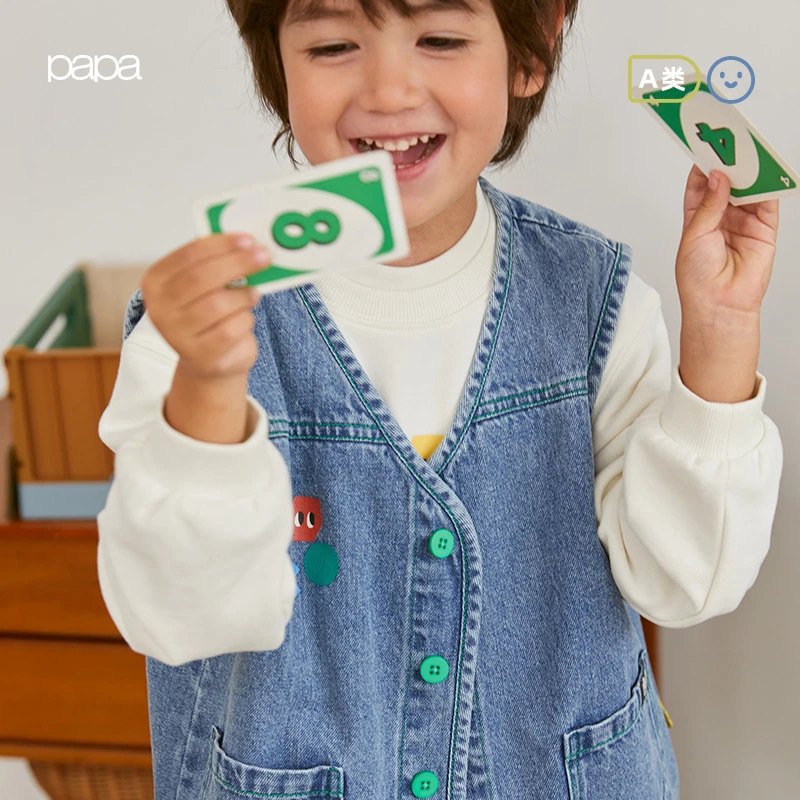 【牛仔马甲】papa爬爬秋季新款儿童牛仔马甲撞色男女宝宝开衫背心