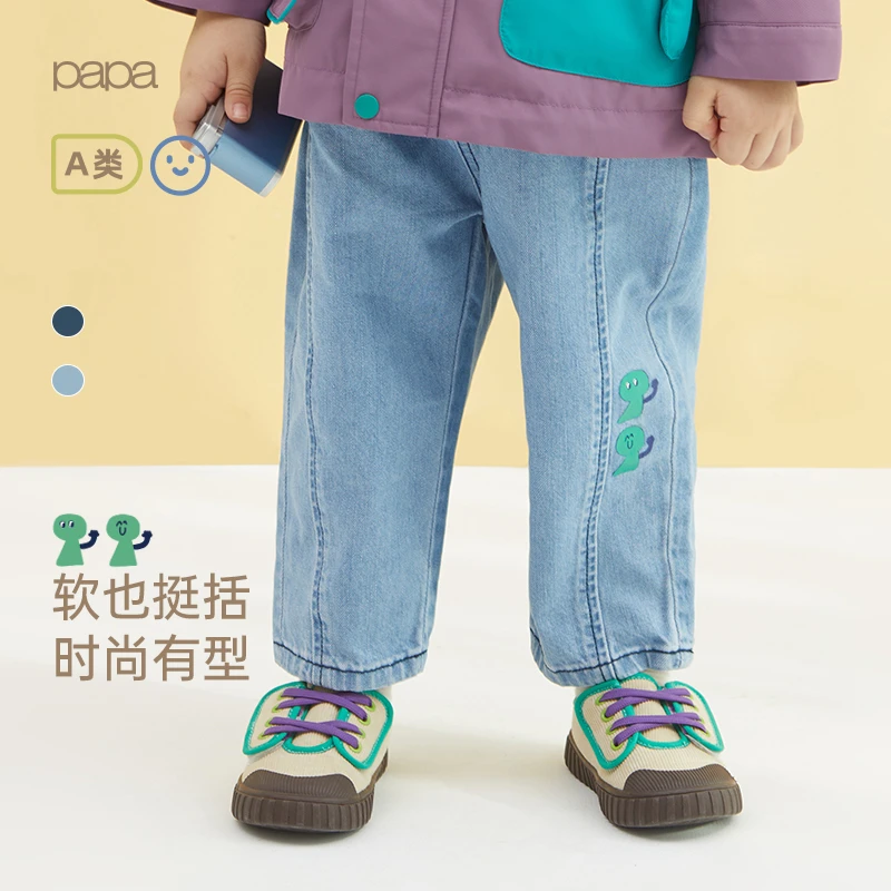【牛仔萝卜裤】papa爬爬春牛仔萝卜裤男女童休闲外出可爱运动裤子ZB