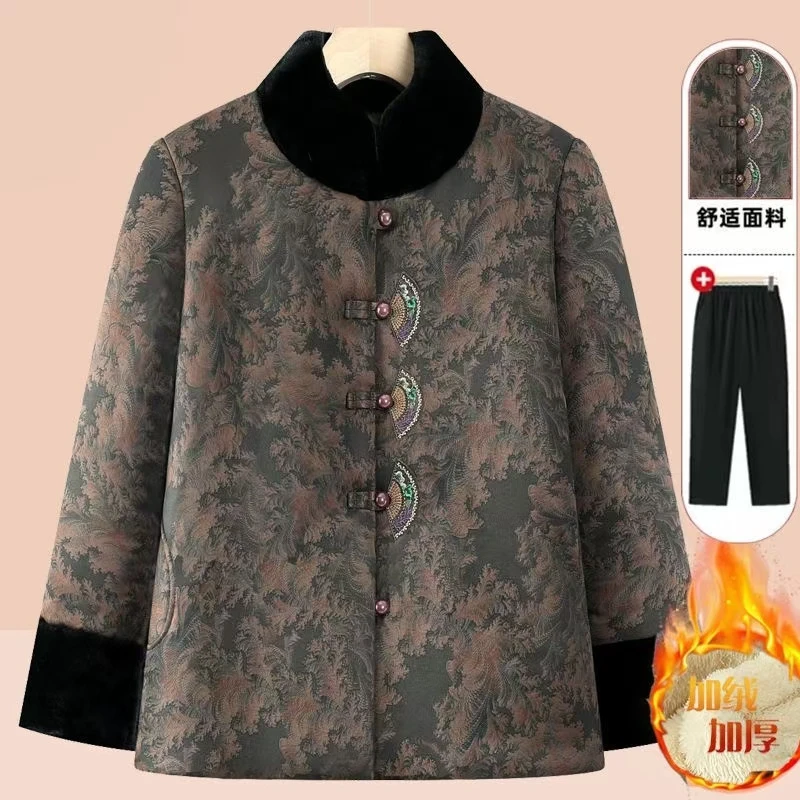 奶奶冬装棉袄外套女中老年人棉服加绒加厚妈妈棉衣老年人冬天衣服