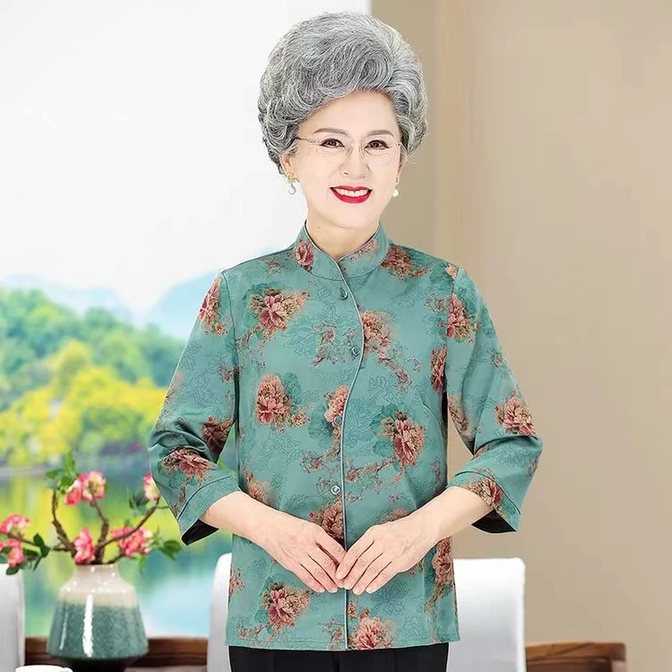 奶奶装70岁老人衣服老太太上衣洋气妈妈衬衣老年人夏装女衬衫大码