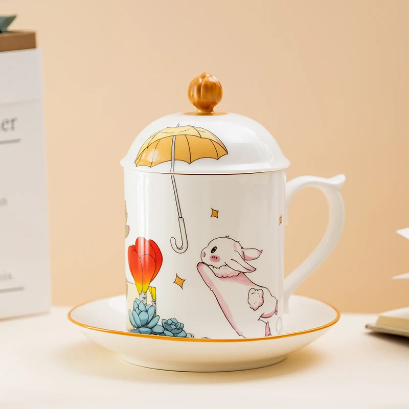 八义窑陶瓷茶杯家用创意可爱大容量泡茶杯个性水杯旅行茶具