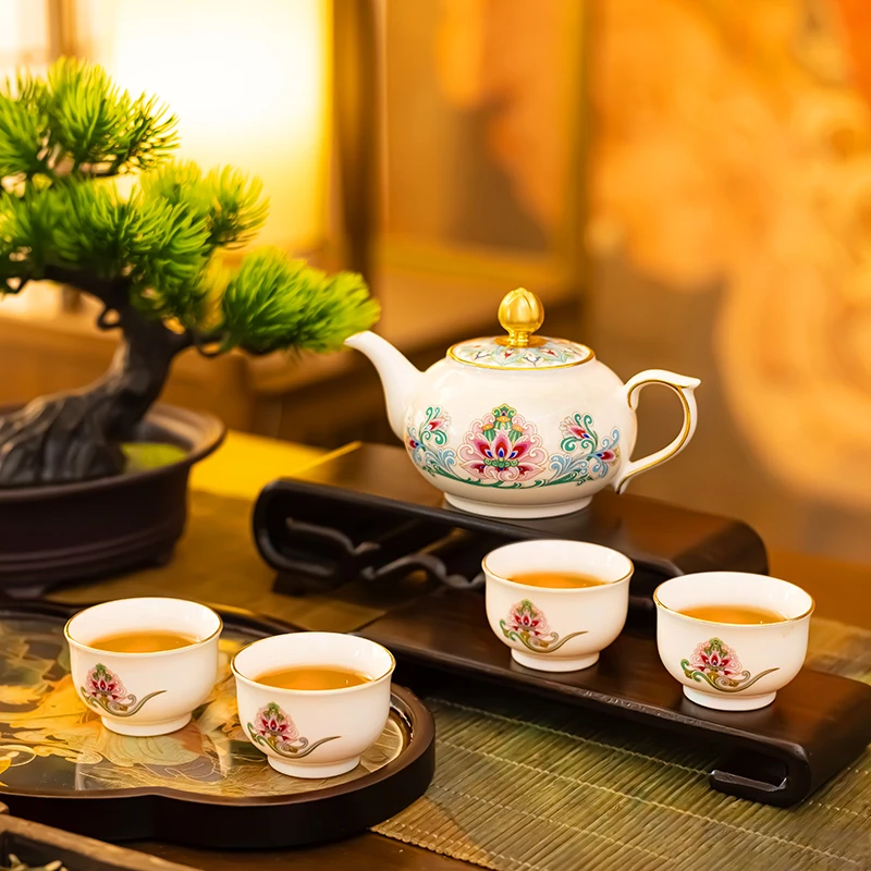 八义窑 手绘“梦回敦煌·国宴”国家非遗传承描金创作茶壶茶具礼盒