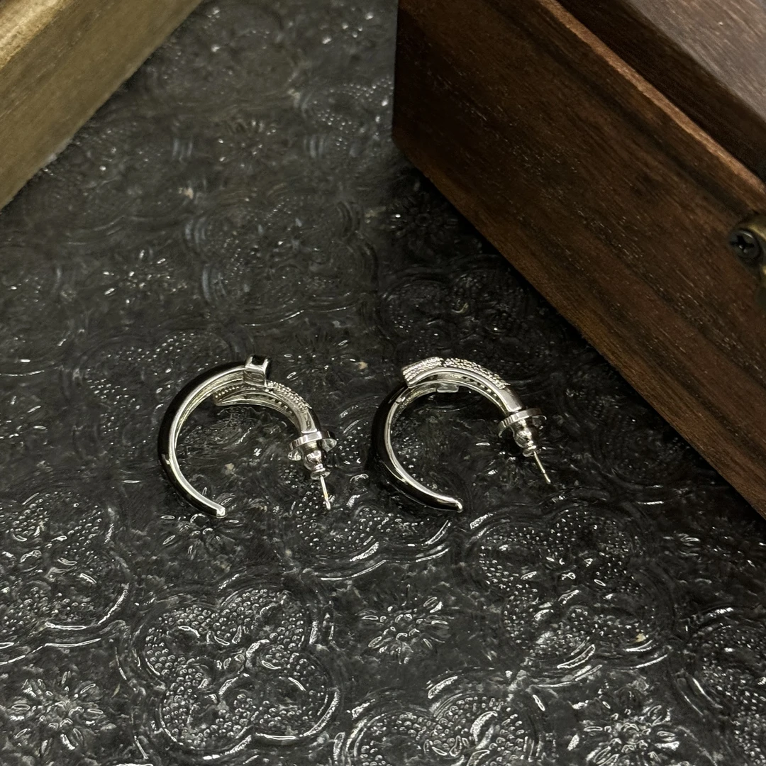 铜合金耳饰 黑色拼钻钉子耳饰-66324