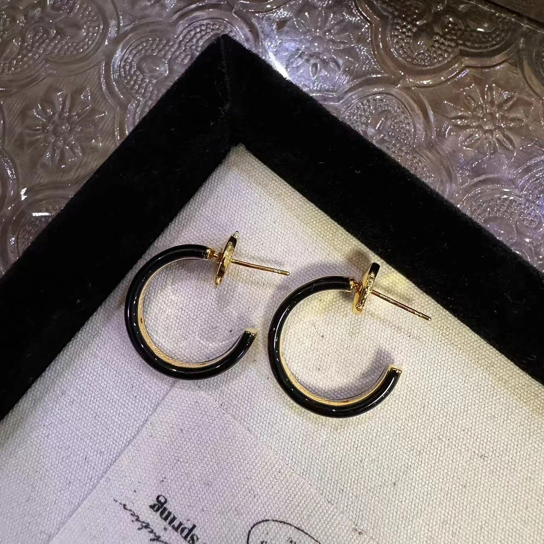 铜合金耳饰 韩系黑金配色小圈-66309