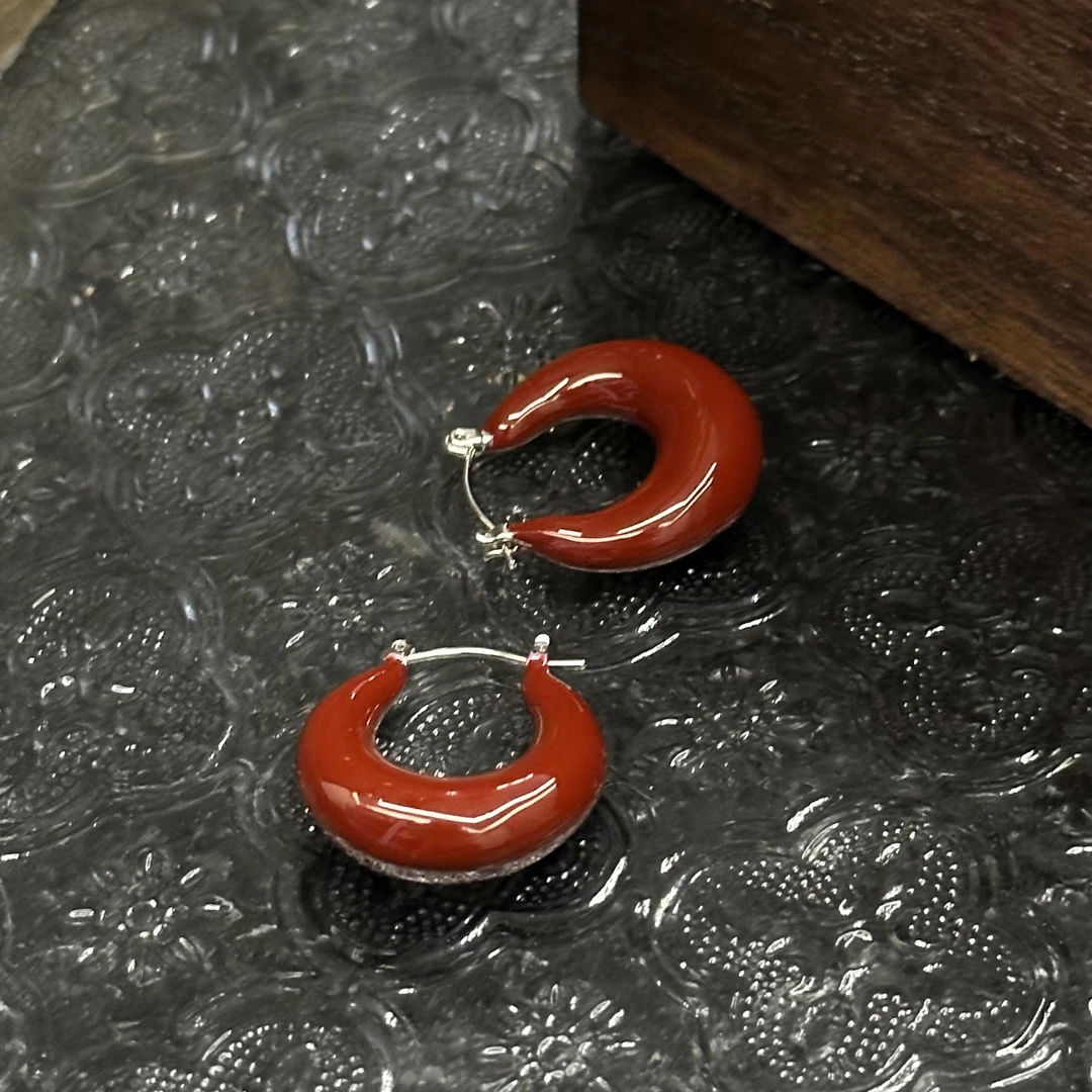 铜合金耳饰 高级感复古红色耳饰-3198