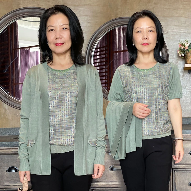 省钱风/新款春秋外套女薄款洋气上衣针织开衫两件套装阔太太30203