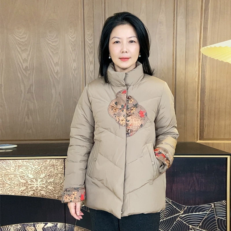 新中式妈妈冬装羽绒服2024新款中长款加厚保暖白鸭绒外套3767