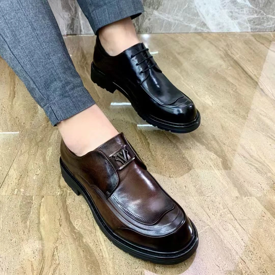 2025广州新款棕色男士男款上班族皮鞋真皮商务正装休闲大头皮鞋