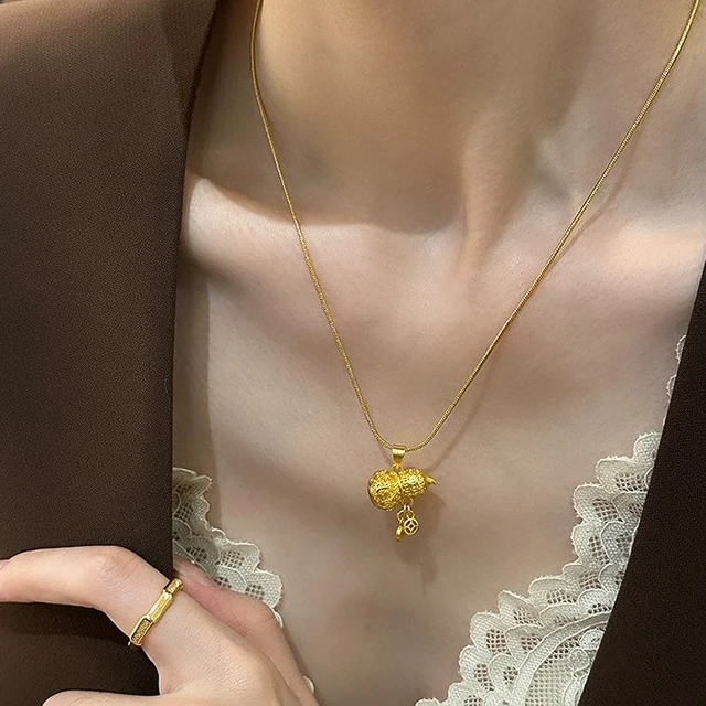 铜合金项链 新中式金色葫芦吊坠项链女高级感轻奢小众秋冬毛衣链