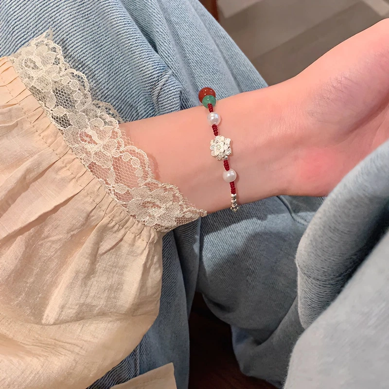非金属布艺手链  步步生莲彩色串珠红绳手链女高颜值学生党手串潮